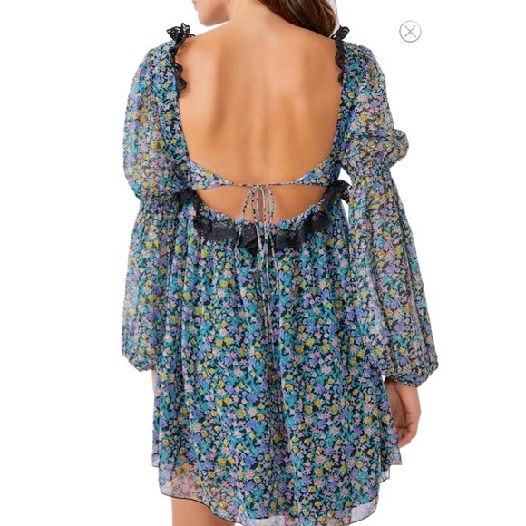 NWT FREE PEOPLE Pennie Babydoll Minidress in Green Combo - Picture 3 of 13